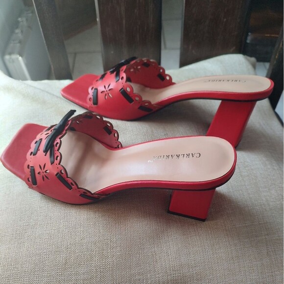 Carlkerida Red Cutout Filigree Block Heel Sandals with Black Bows – Size 8.5 NIB - Picture 4 of 9